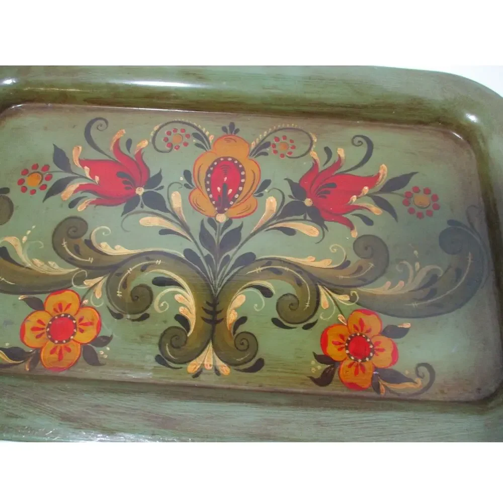 Vintage Metal Wood Grain Hand Painted Tray By J. Hickey Black Forest Colorado 71